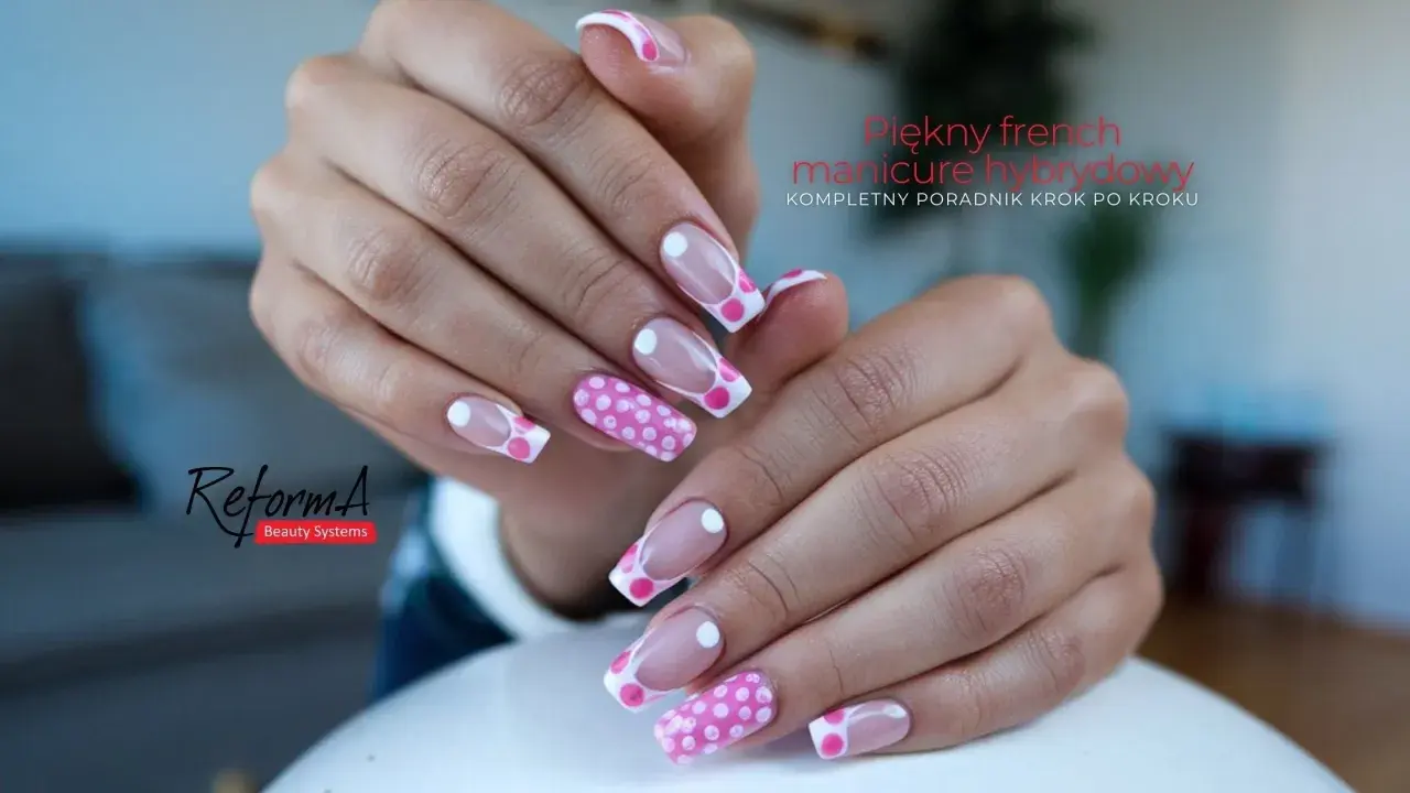 Letnie paznokcie french w groszki. Uroczy manicure hybrydowy na lato, idealny na wakacje.
