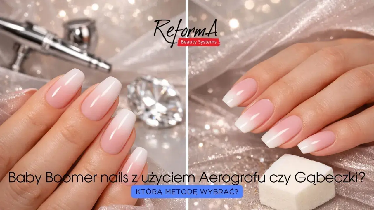 Delikatne naturalne paznokcie baby boomer, wykonane aerografem lub gąbeczką.