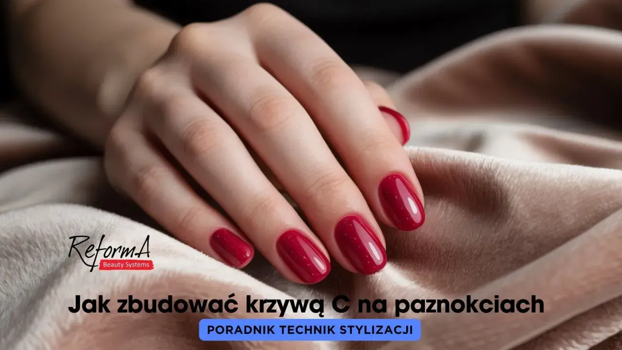 Dłoń z idealnie wykonaną krzywą C na paznokciach. Poradnik stylizacji.
