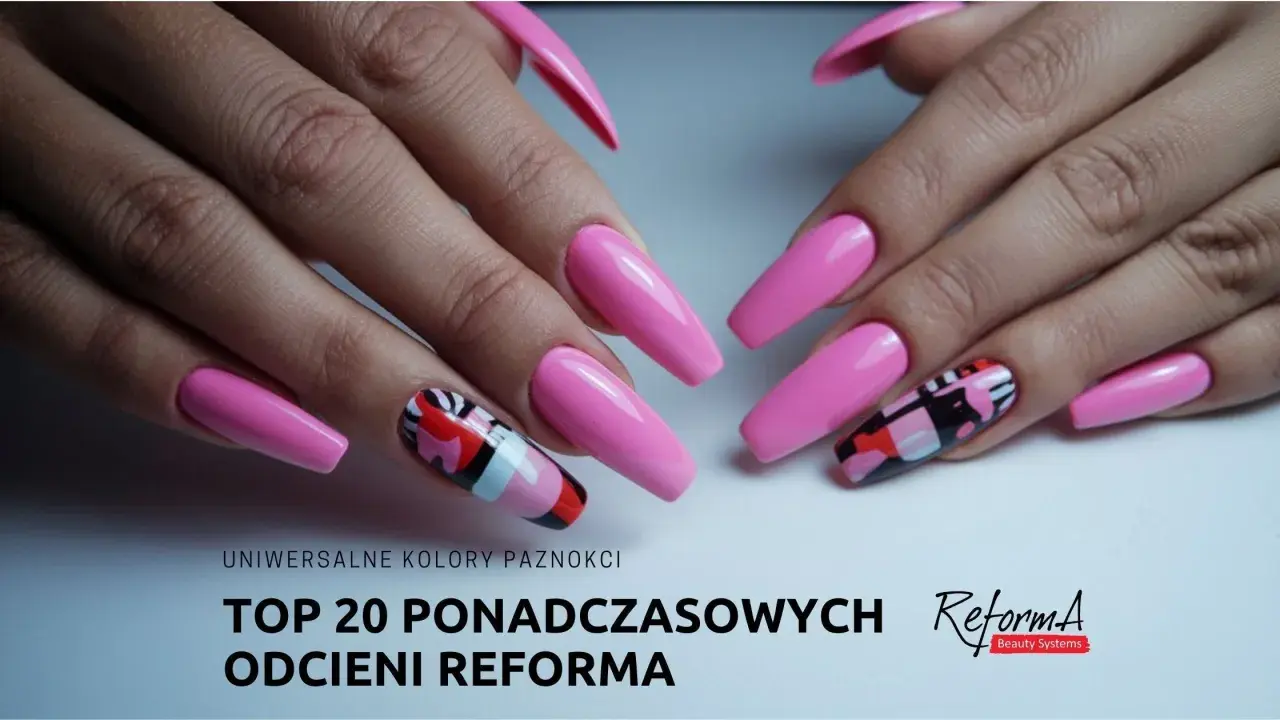 Różowe paznokcie w stylu coffin, z jednym zdobionym wzorem geometrycznym. Inspiracje na modny manicure.