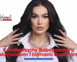 Kobieta z długimi, ciemnymi włosami prezentuje paznokcie wykonane metodą french konstrukcyjny. Na jej dłoniach widać zdobienia i elegancką biżuterię.
