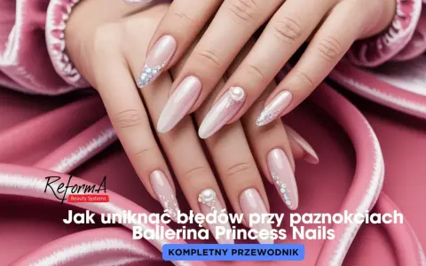 Eleganckie paznokcie baleriny z perłami i kryształkami, idealne na specjalne okazje.