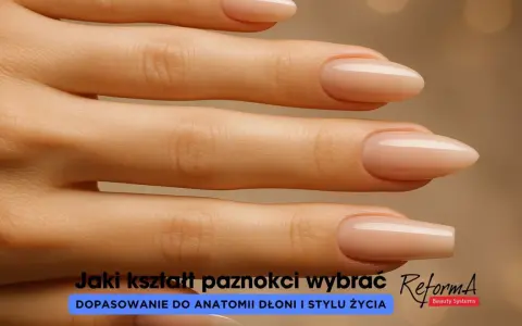 Dłonie z idealnie wykonanymi paznokciami żelowymi w kształcie migdała i kwadratowym. Długość paznokci żelowych dopasowana do dłoni.