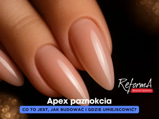 Dłonie z idealnie wykonanymi paznokciami w kształcie migdała. Widoczny jest perfekcyjny apex paznokcia, podkreślający jego kształt.