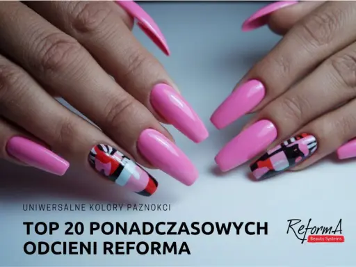 Różowe paznokcie w stylu coffin, z jednym zdobionym wzorem geometrycznym. Inspiracje na modny manicure.