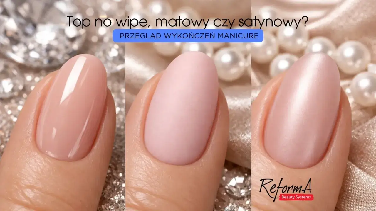 Por&oacute;wnanie trzech wykończeń manicure: błyszczącego, matowego i satynowego. Dowiedz się, dlaczego top matowieje i jak uzyskać idealny efekt.
